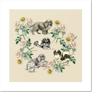 Spaniel Dogs wit Dog Rose Wreath Posters and Art